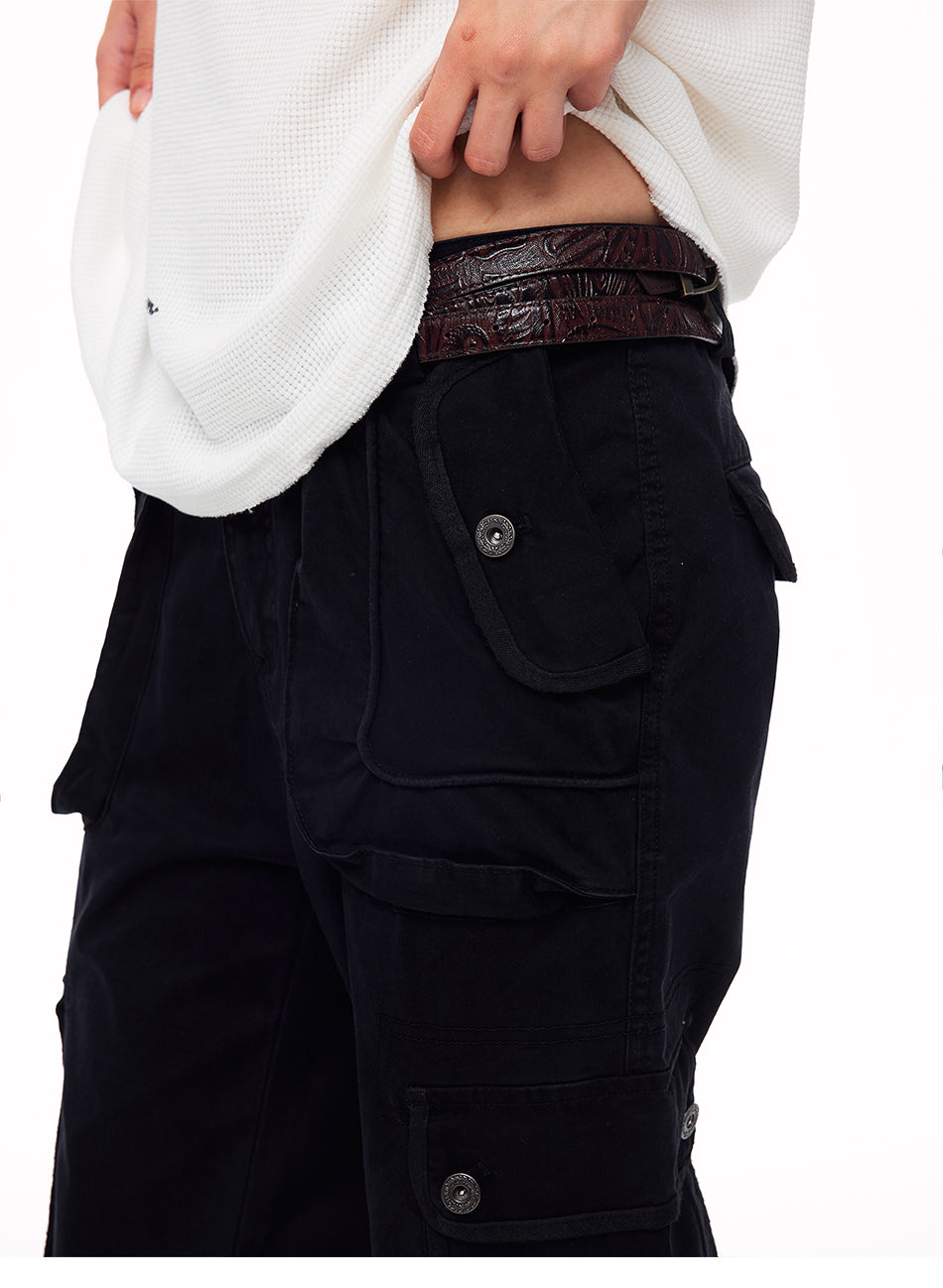 MADWITCH DECONSTRUCTED WASHED FLARE CARGO PANTS #CN61032