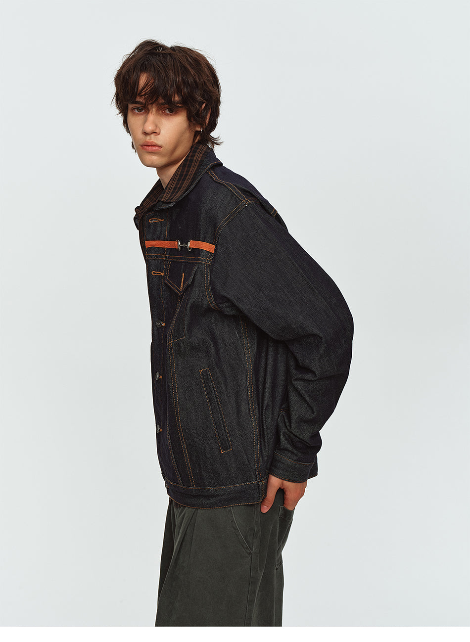 MADWITCH RAW-DENIM COLLARED CROPPED UTILITY JACKET #2606WT3040