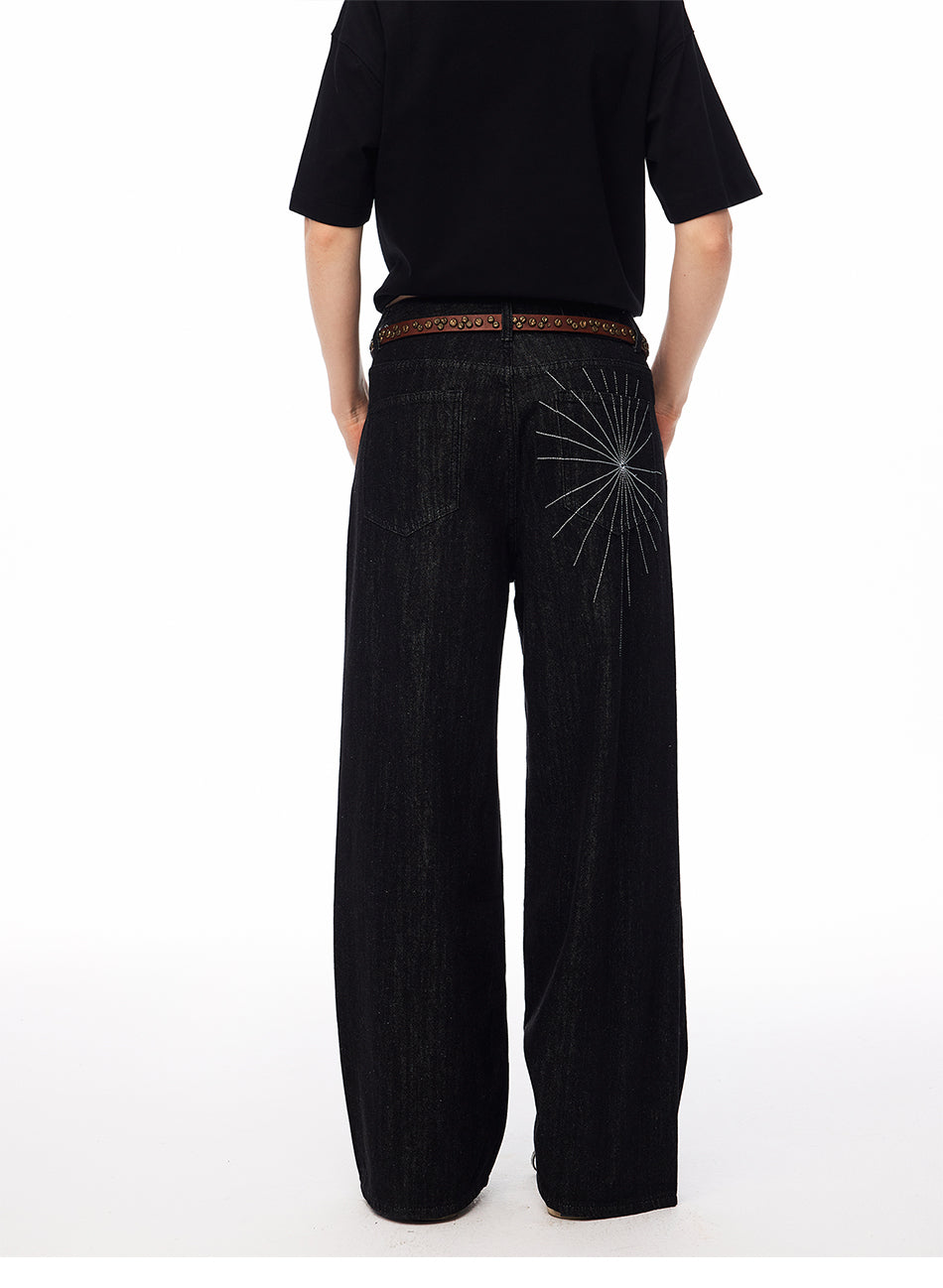MADWITCH EMBROIDERED RAW WASHED WIDE-LEG JEANS #DR3335