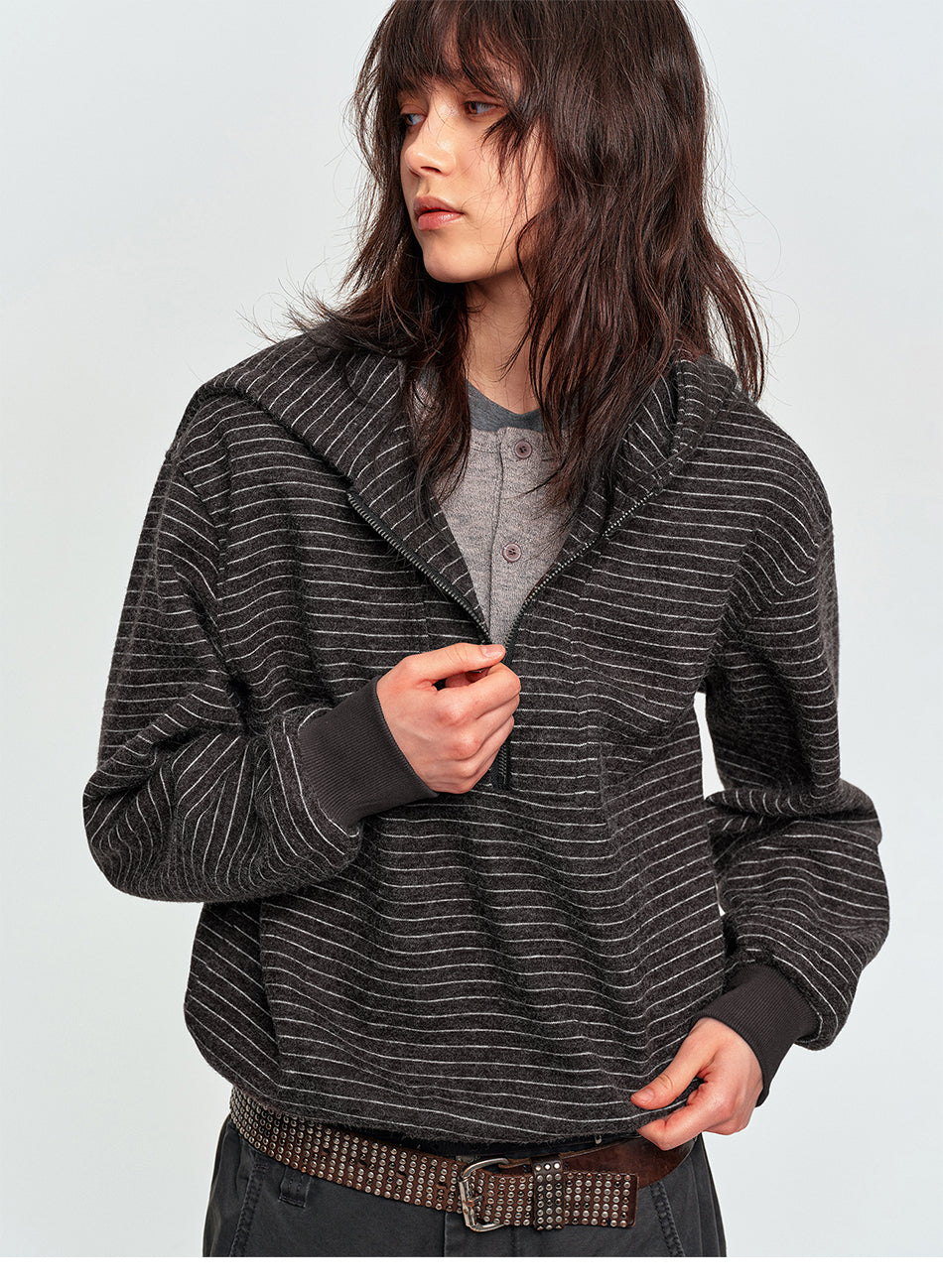 MADWITCH PLUSH STRIPED FAKE-TWO-PIECE HOODIE #991506