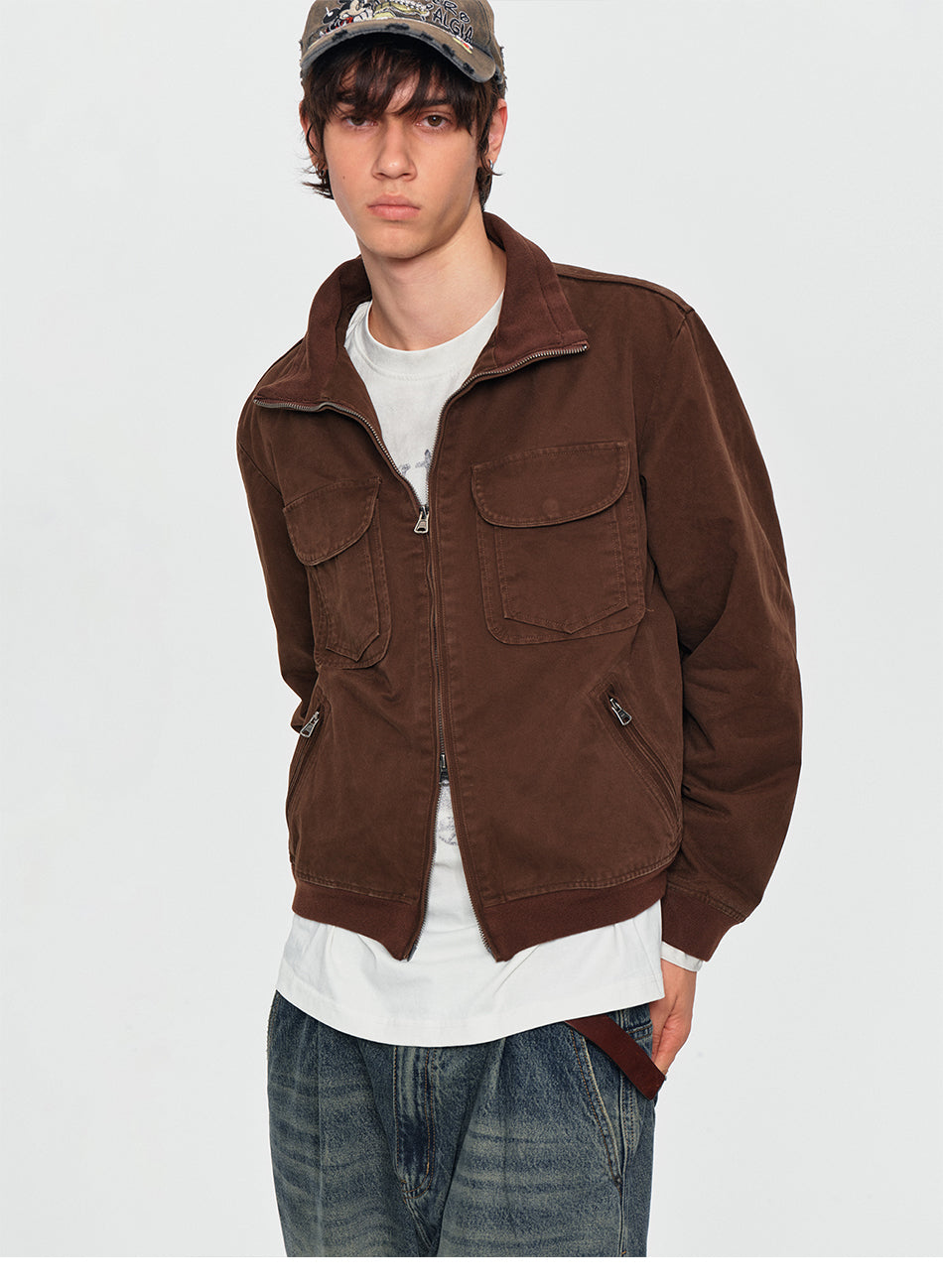 MADWITCH WASHED DUAL-POCKET STAND-COLLAR WORKWEAR JACKET #DY26043