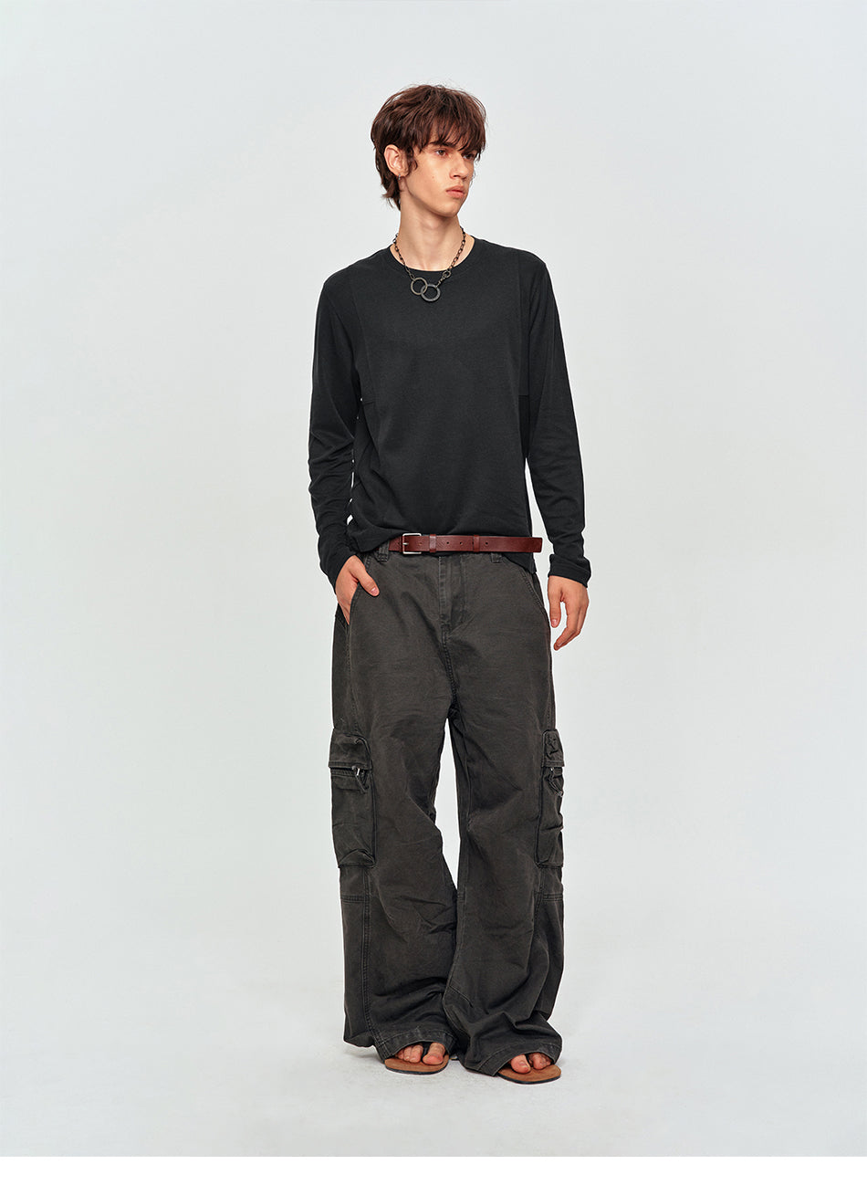 MADWITCH PANEL-CUT TEXTURED CREWNECK T-SHIRT #2605TX7056