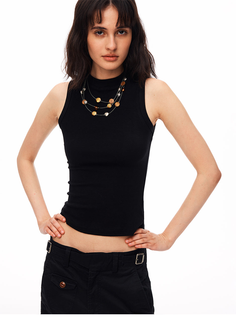 MADWITCH RIBBED MOCK NECK SLEEVELESS TANK #G2034