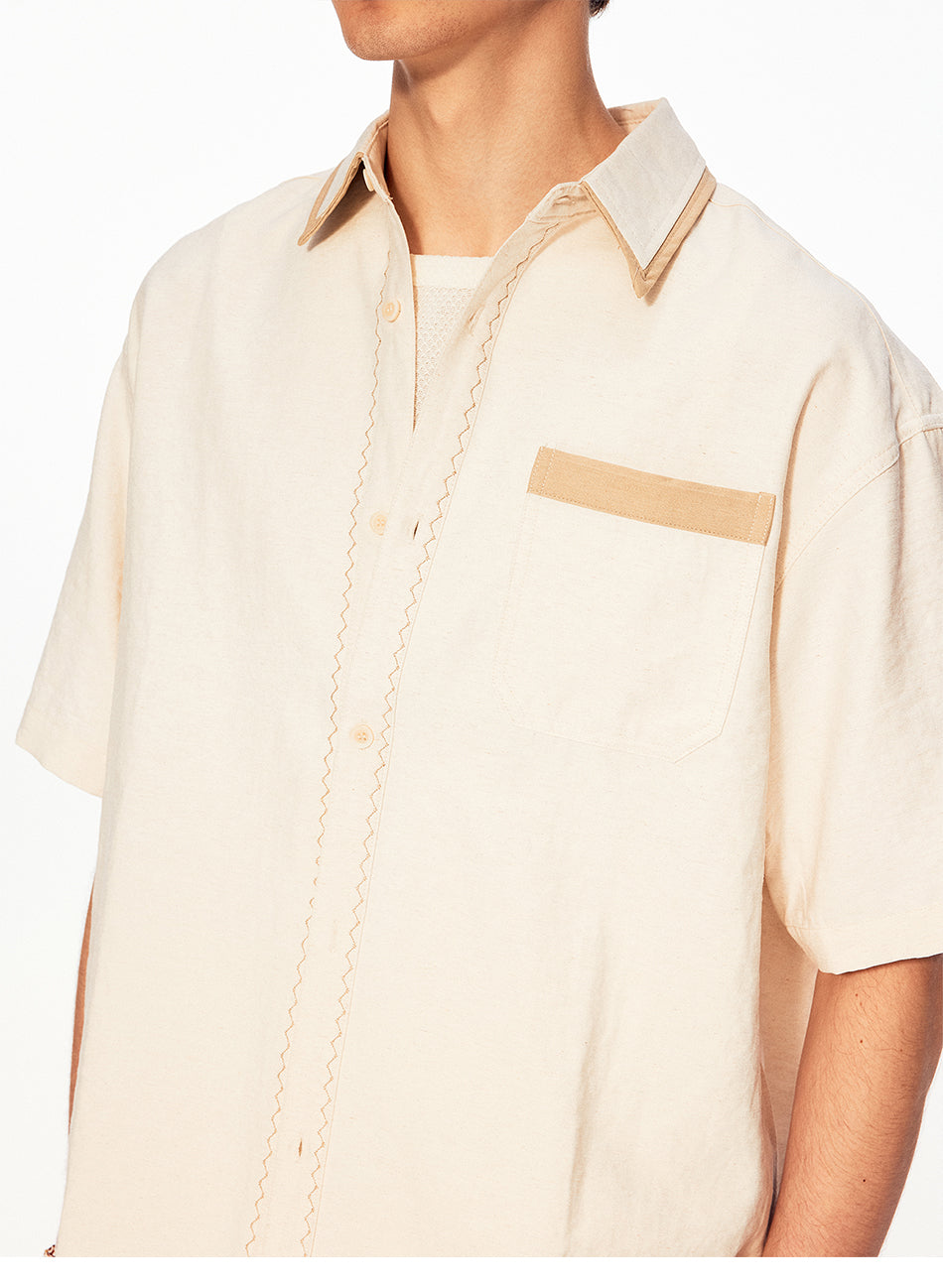MADWITCH COLORBLOCK LINEN POCKET SHIRT #880822
