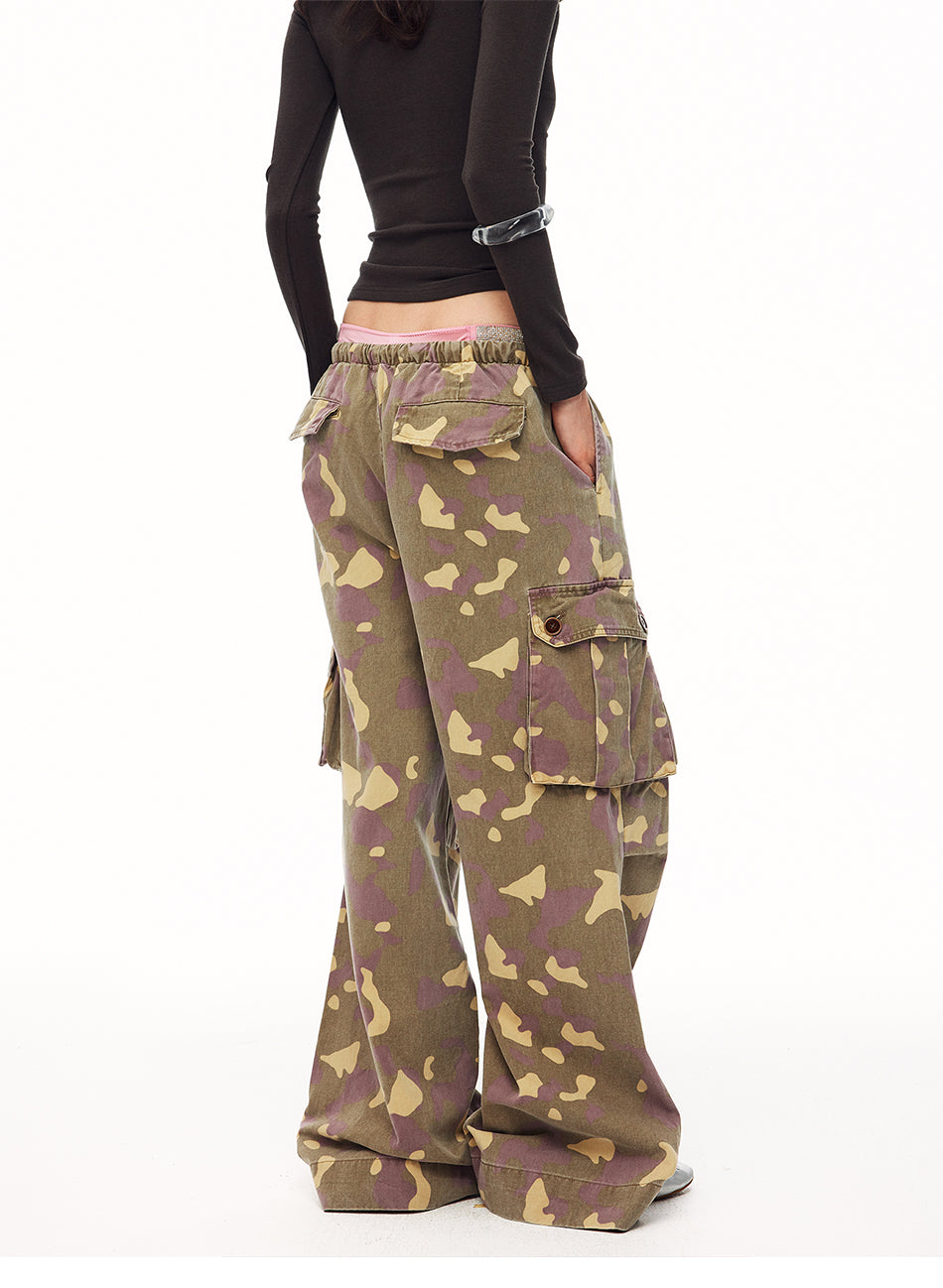 MADWITCH PURPLE CAMO MULTI-POCKET CARGO TROUSERS #CK61078