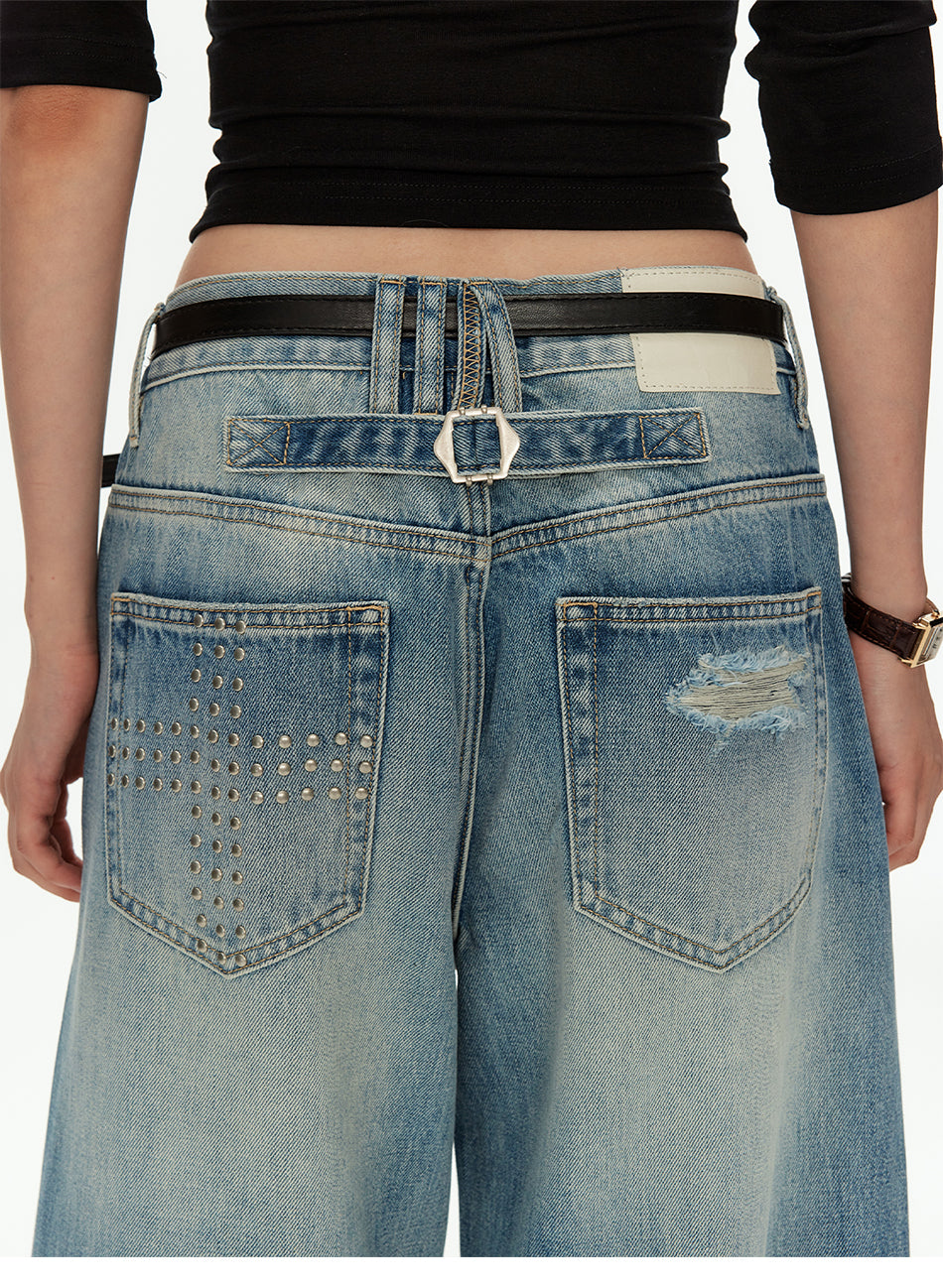 MADWITCH CROSS STUD DISTRESSED JEANS #MC2609