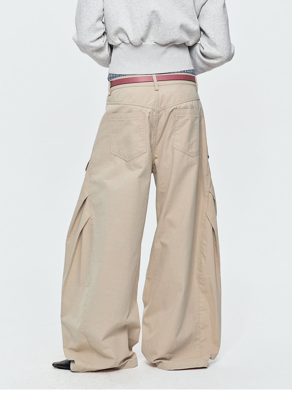 MADWITCH DOUBLE-PLEATED CURVED WIDE-LEG PANTS #A638