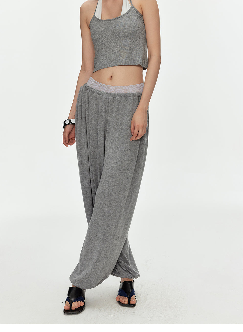 MADWITCH DRAWSTRING KNIT COZY LANTERN PANTS #8708