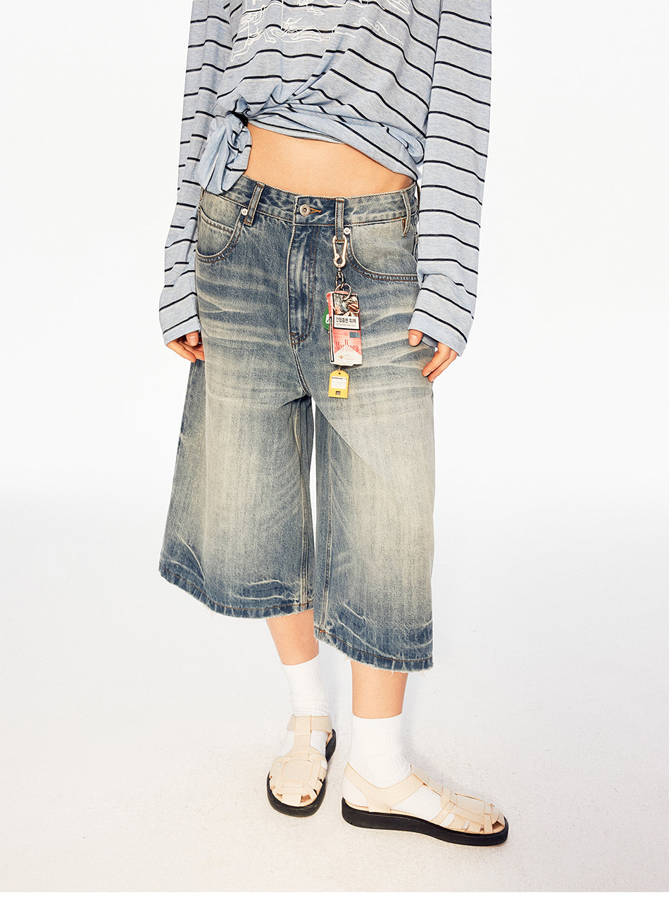 MADWITCH WASHED WIDE CROP JEANS #MC2603D