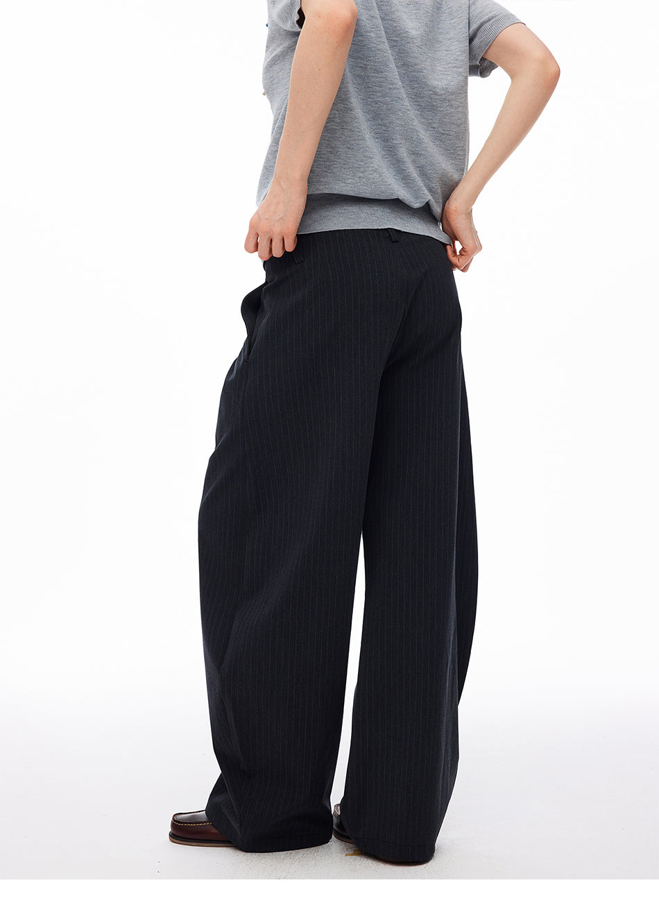 MADWITCH STRIPED PLEATED CURVED WIDE-LEG PANTS #CK61039