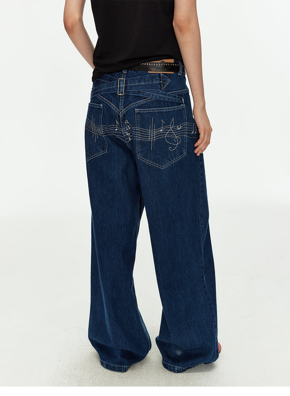 MADWITCH MUSICAL NOTE EMBROIDERED JEANS #AW26522