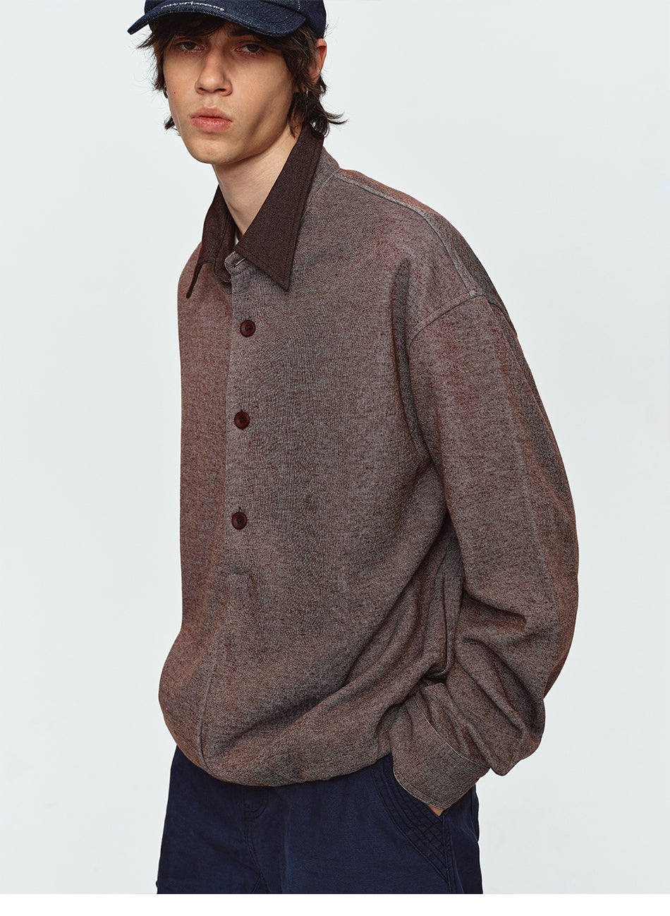 MADWITCH CONTRAST-COLLAR BUTTON-PLACKET CINCHED SWEATSHIRT #991399