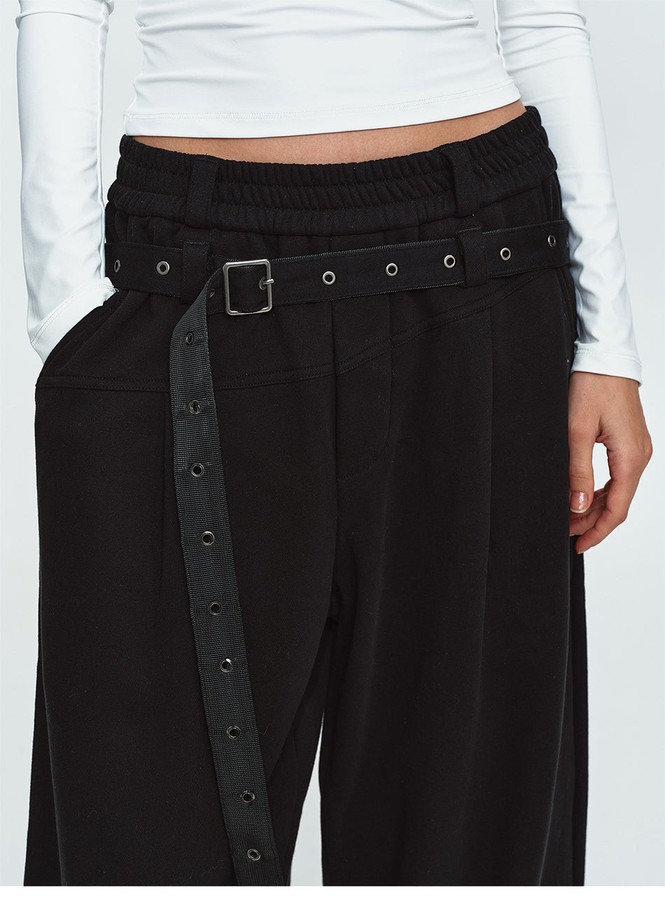 MADWITCH EYELET-BELTED WIDE-LEG RELAXED SWEATPANTS #CK61113