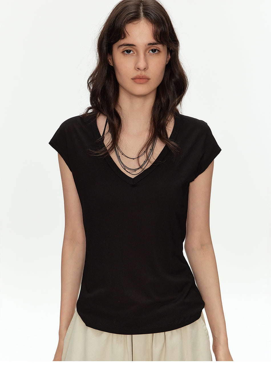 MADWITCH MODAL V-NIP CROP TEE #L0209