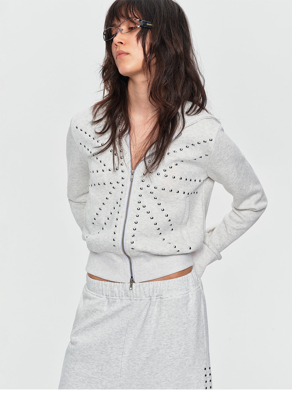 MADWITCH STUDDED CROPPED ZIP HOODIE #G2621
