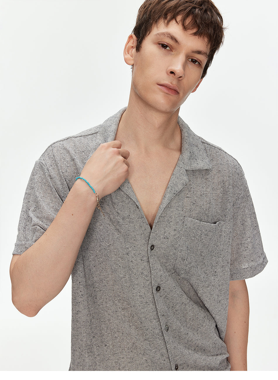 MADWITCH LINEN TEXTURE CUBA COLLAR SHIRT #C2651C26