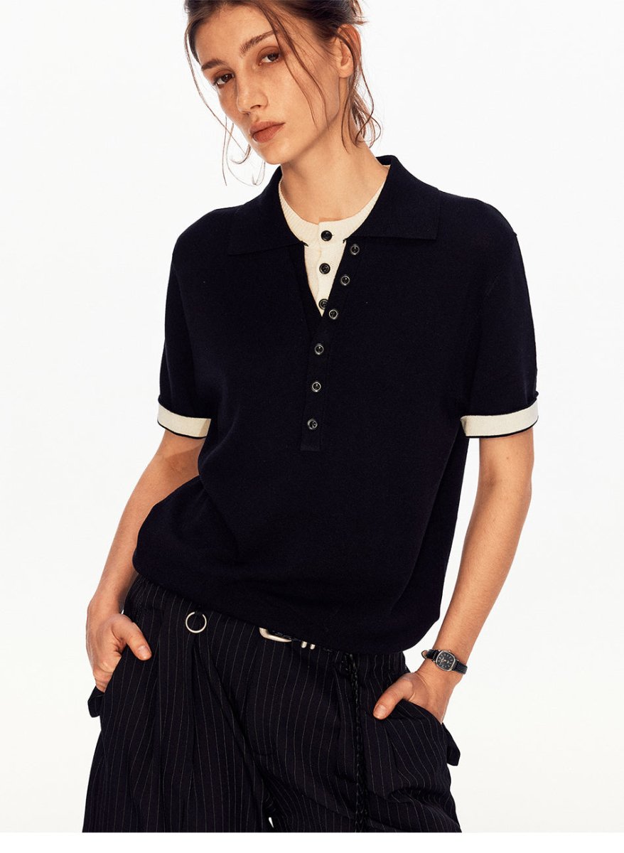 MADWITCH FAUX LAYER LINEN POLO TEE UTU066 - MadWitch Store