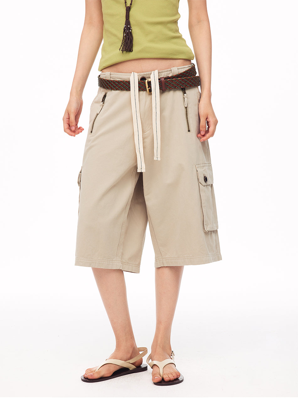MADWITCH VINTAGE ZIP-POCKET CARGO CAPRI PANTS #A633