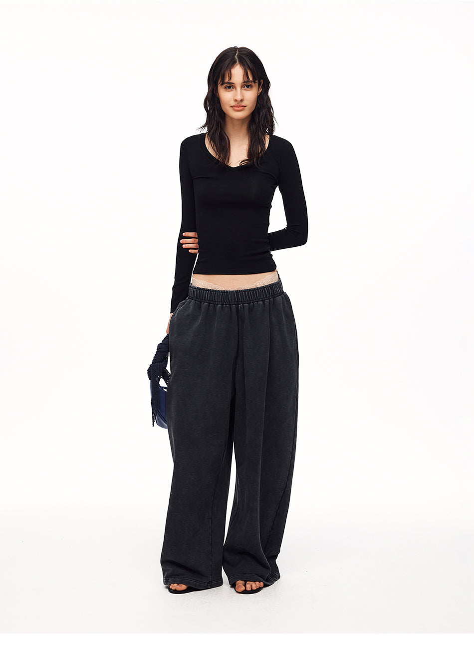 MADWITCH MINIMALIST U-NECK SLIM LONG-SLEEVE T-SHIRT #69766
