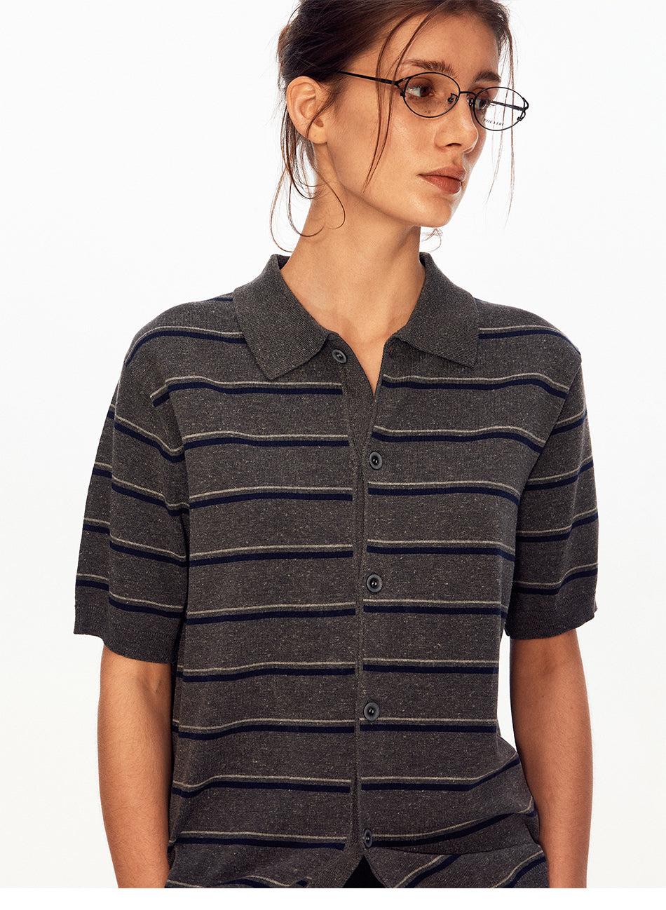 MADWITCH STRIPED LINEN POLO TEE #68693