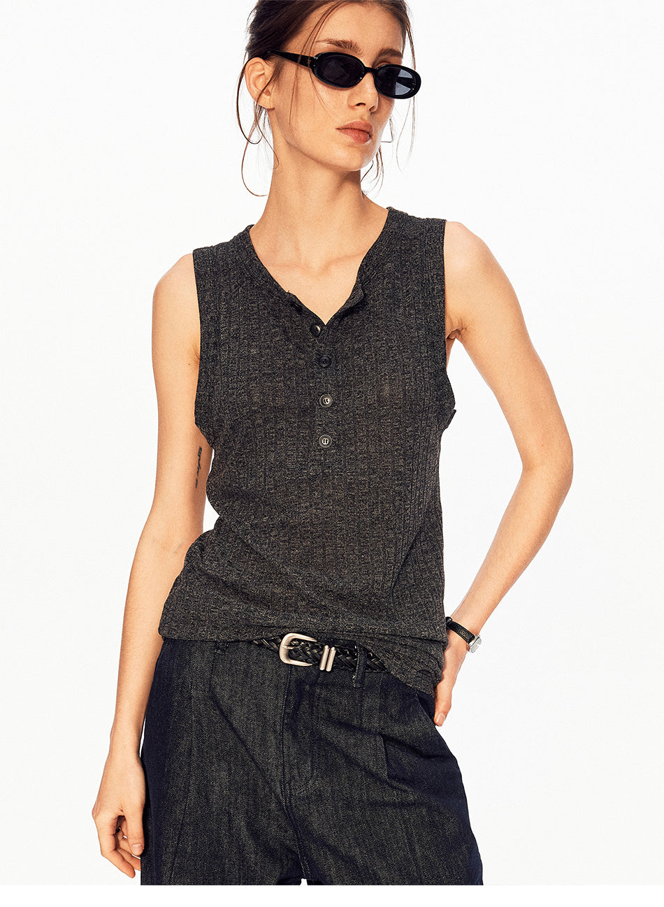 MADWITCH HENLEY RIBBED SLEEVELESS TOP #AW26006