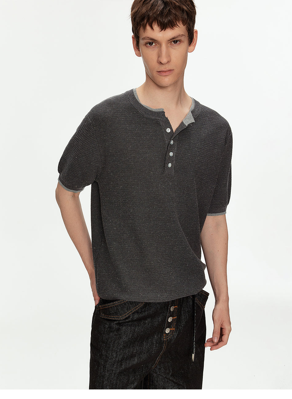 MADWITCH CONTRAST HENLEY KNIT T SHIRT #68695