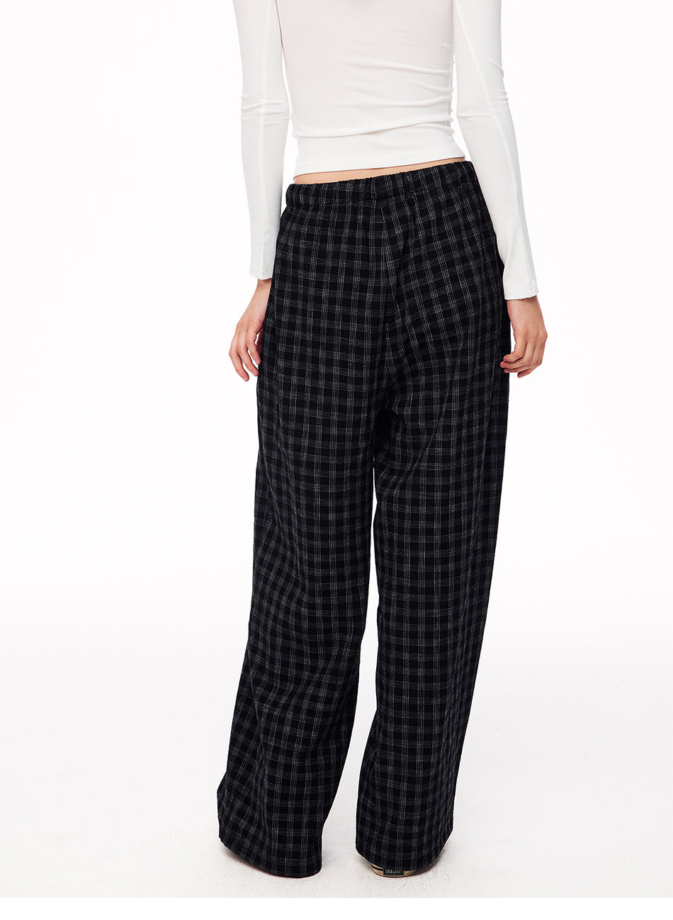 MADWITCH TEXTURED PLAID DRAWSTRING SLOUCHY PANTS #CK61088