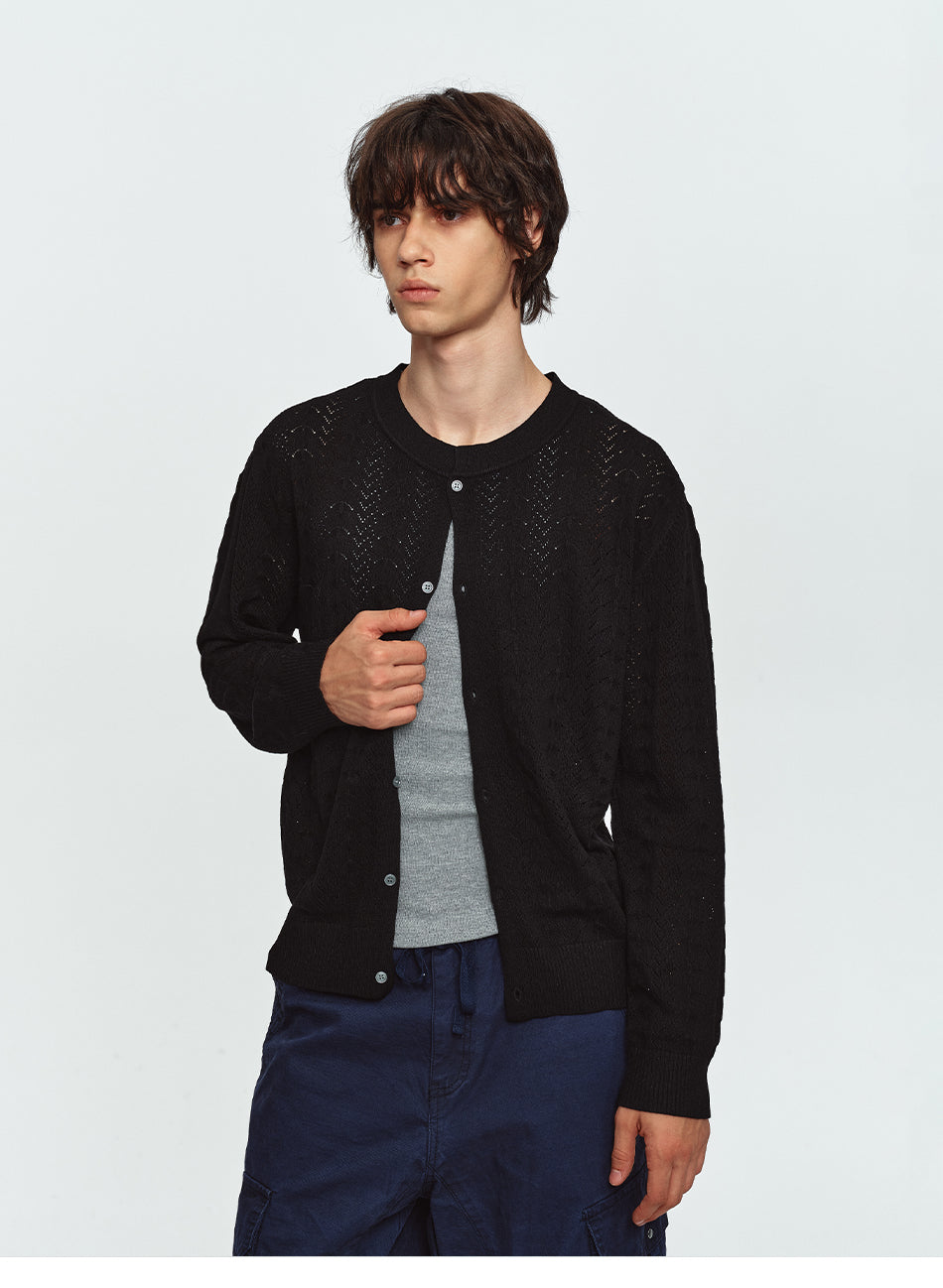 MADWITCH OPEN-KNIT JACQUARD RELAXED CARDIGAN SWEATER #MY527