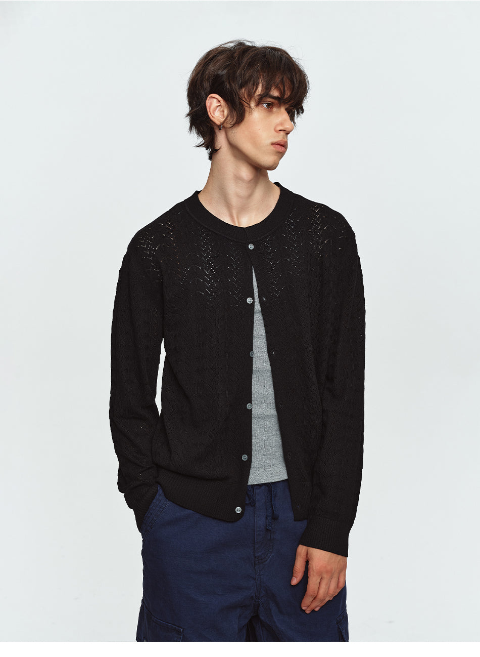 MADWITCH OPEN-KNIT JACQUARD RELAXED CARDIGAN SWEATER #MY527