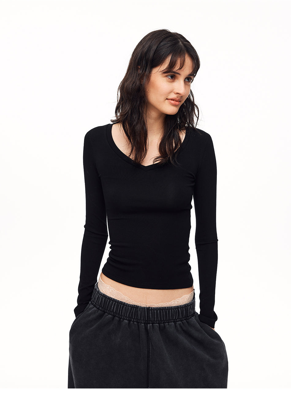 MADWITCH MINIMALIST U-NECK SLIM LONG-SLEEVE T-SHIRT #69766