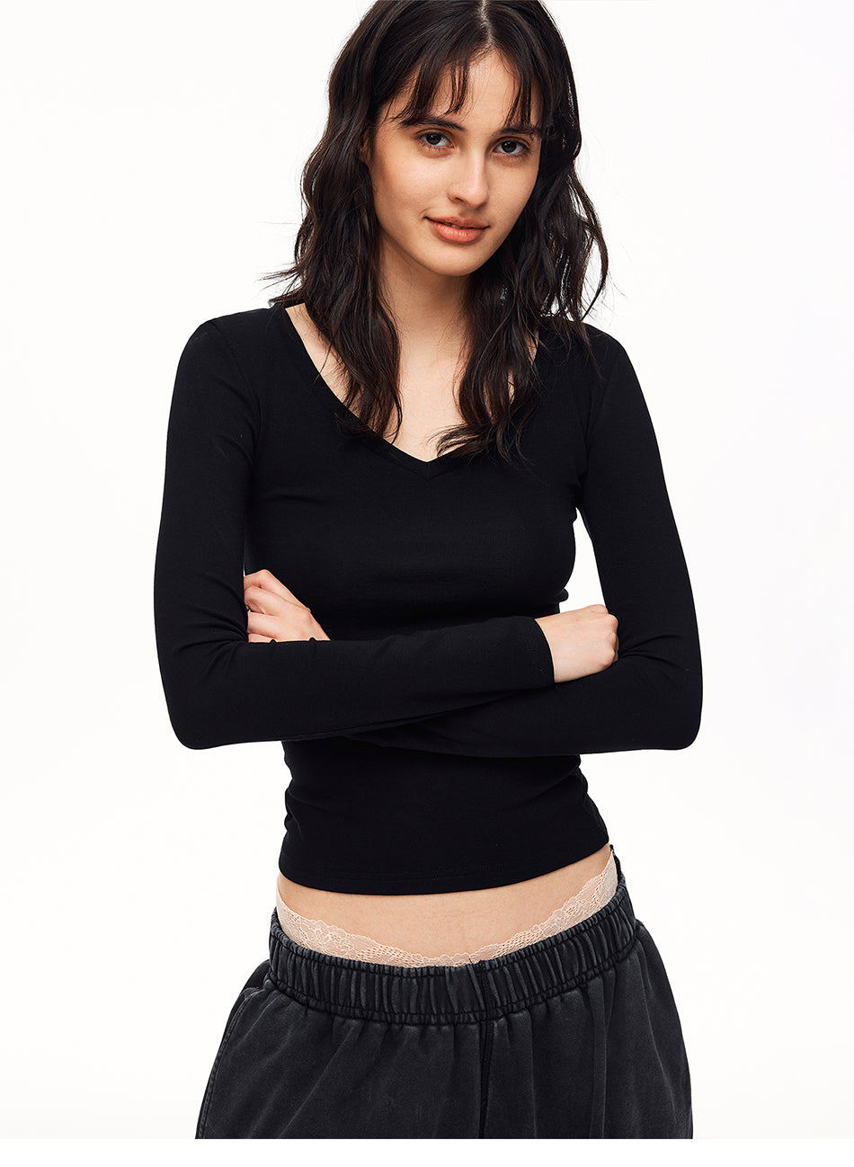 MADWITCH MINIMALIST U-NECK SLIM LONG-SLEEVE T-SHIRT #69766