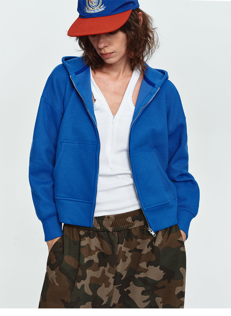MADWITCH CROPPED WAFFLE-KNIT ZIP HOODIE #L2026736