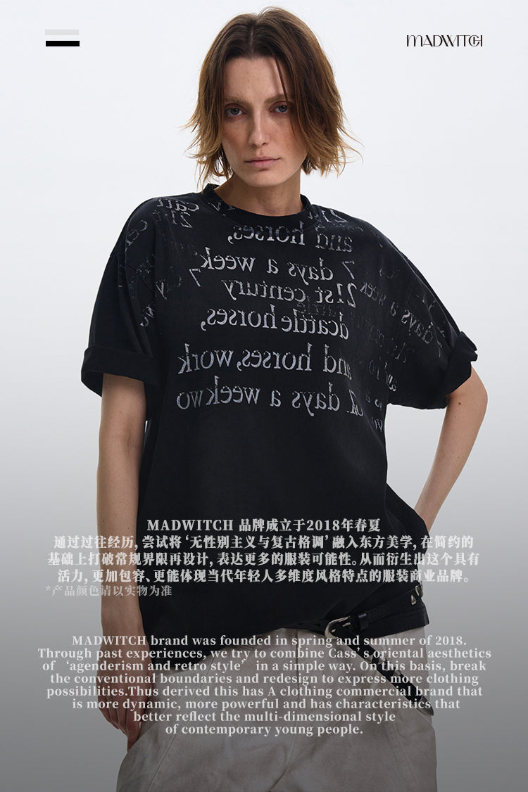MADWITCH GRADIENT LETTER PRINT T-SHIRT #MD4150