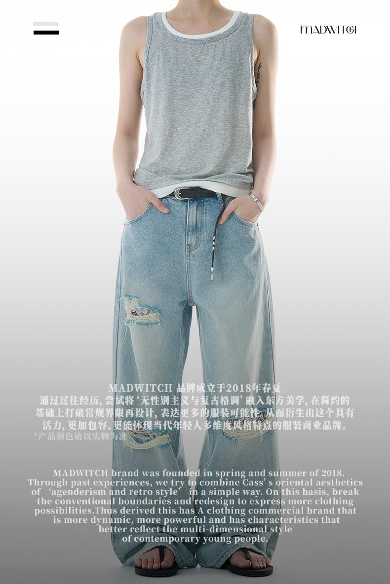 MADWITCH STRAIGHT LEG RIPPED JEANS #CK9579