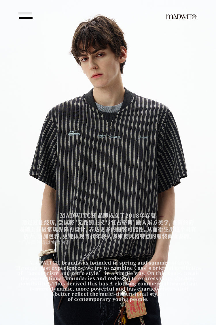 MADWITCH VINTAGE STRIPED TEE #X006