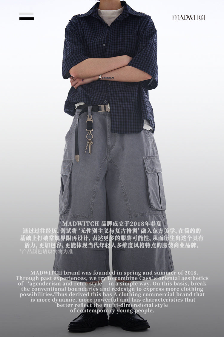 MADWITCH WIDE-LEG CARGO CROPPED PANTS #A592