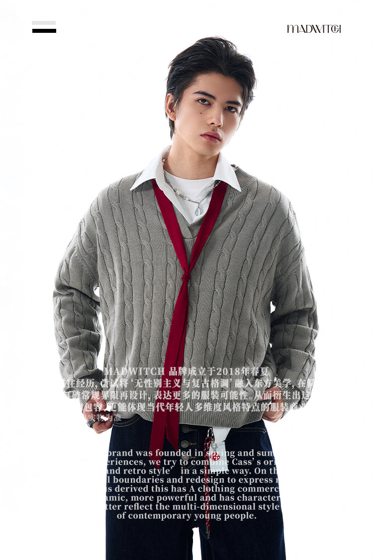MADWITCH V-NECK RETRO SWEATER #MY009
