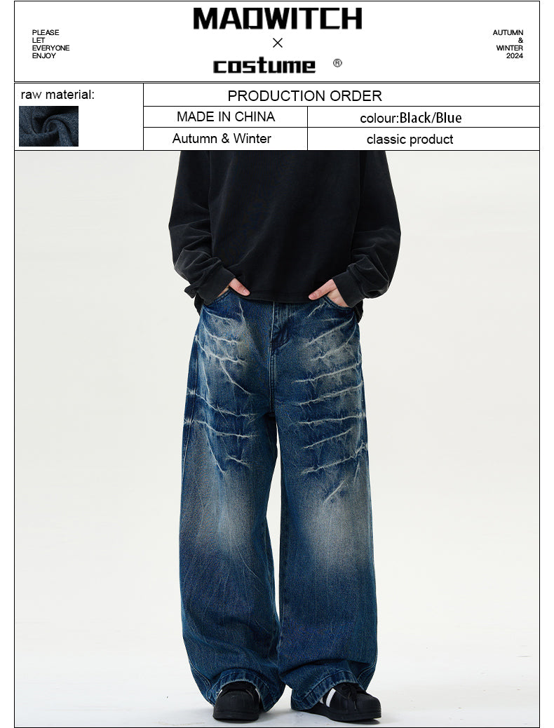 MADWITCH CRACKLE WASHED DENIM PANTS #DCD1650