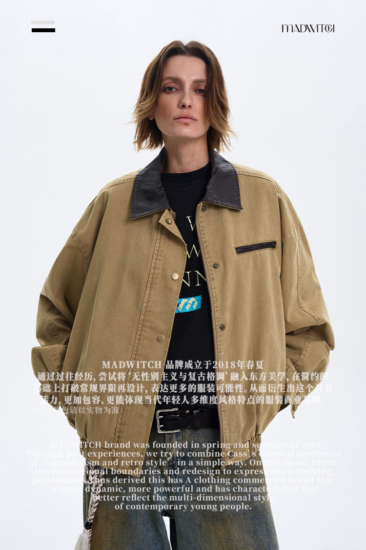 MADWITCH COLOR-BLOCK LEATHER COLLAR JACKET #W219