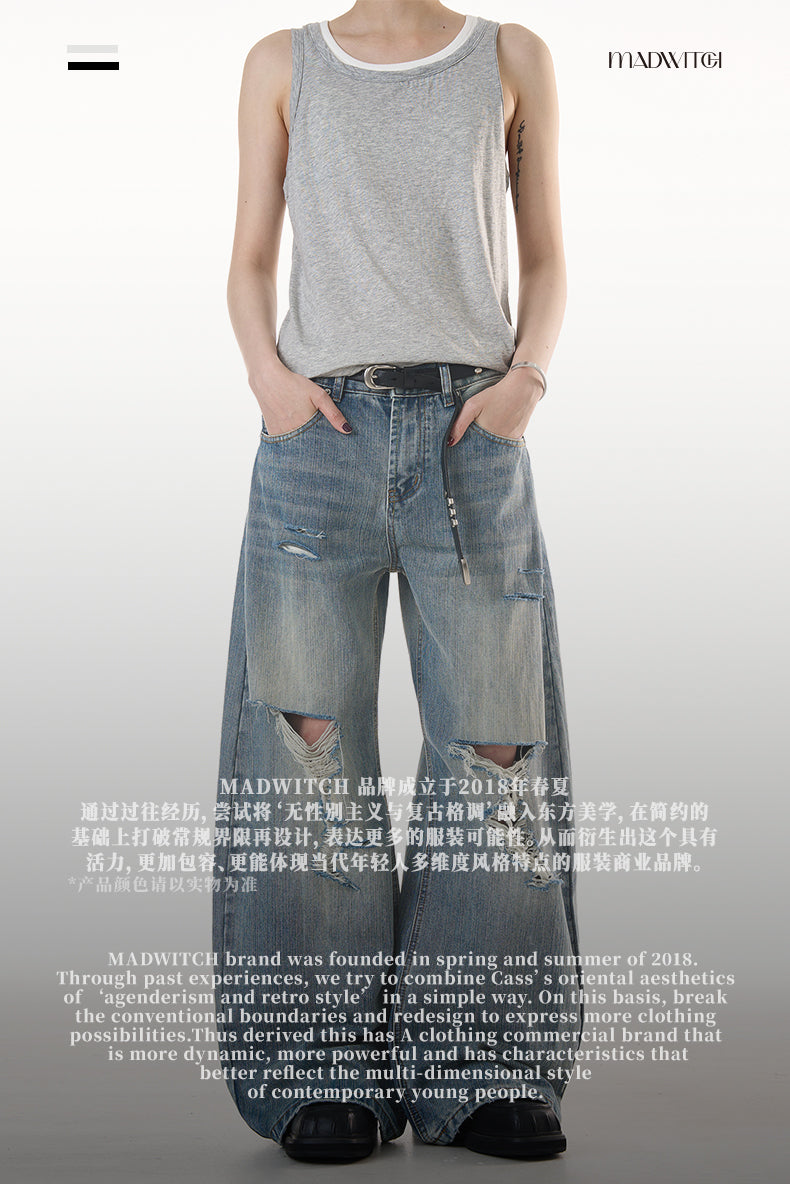 MADWITCH LOOSE RIPPED JEANS #G6683