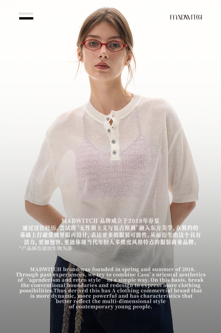 MADWITCH LACE KNIT SHORT SLEEVE TOP #M367