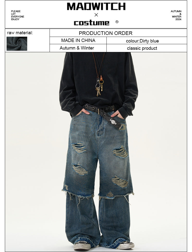 MADWITCH UNISEX POST-APOCALYPTIC STYLE PATCHWORK DENIM #D1651