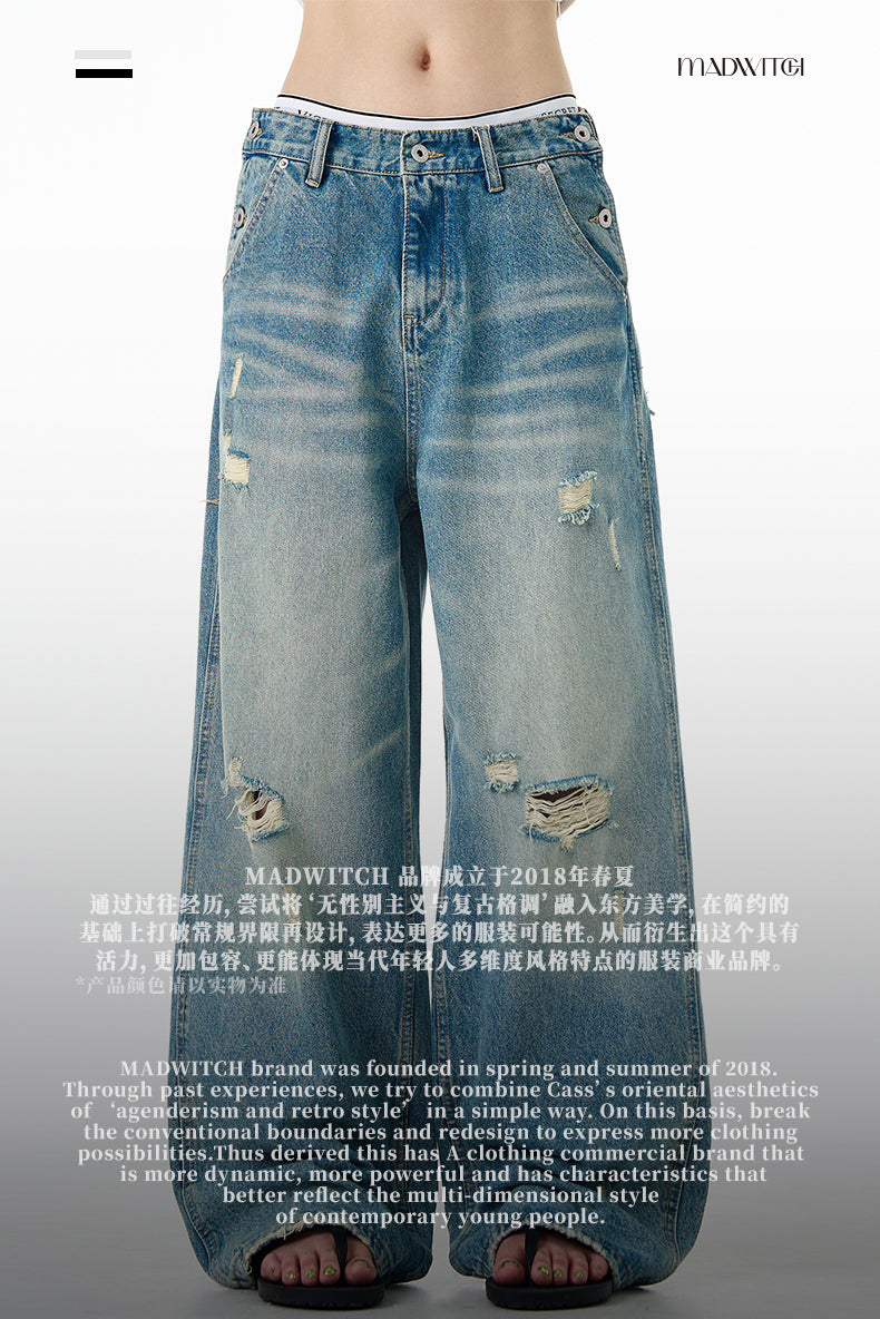 MADWITCH DISTRESSED WASHED DENIM JEANS #CK9555