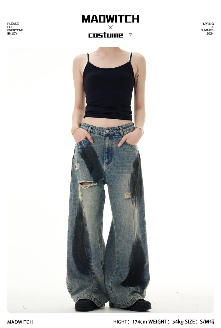 MADWITCH WIDE LEG RIPPED JEANS #DCG6416