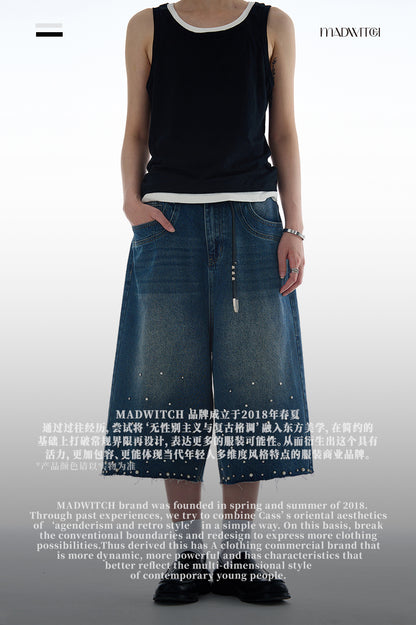 MADWITCH PEARL TEXTURED CROPPED DENIM JEANS #D1687