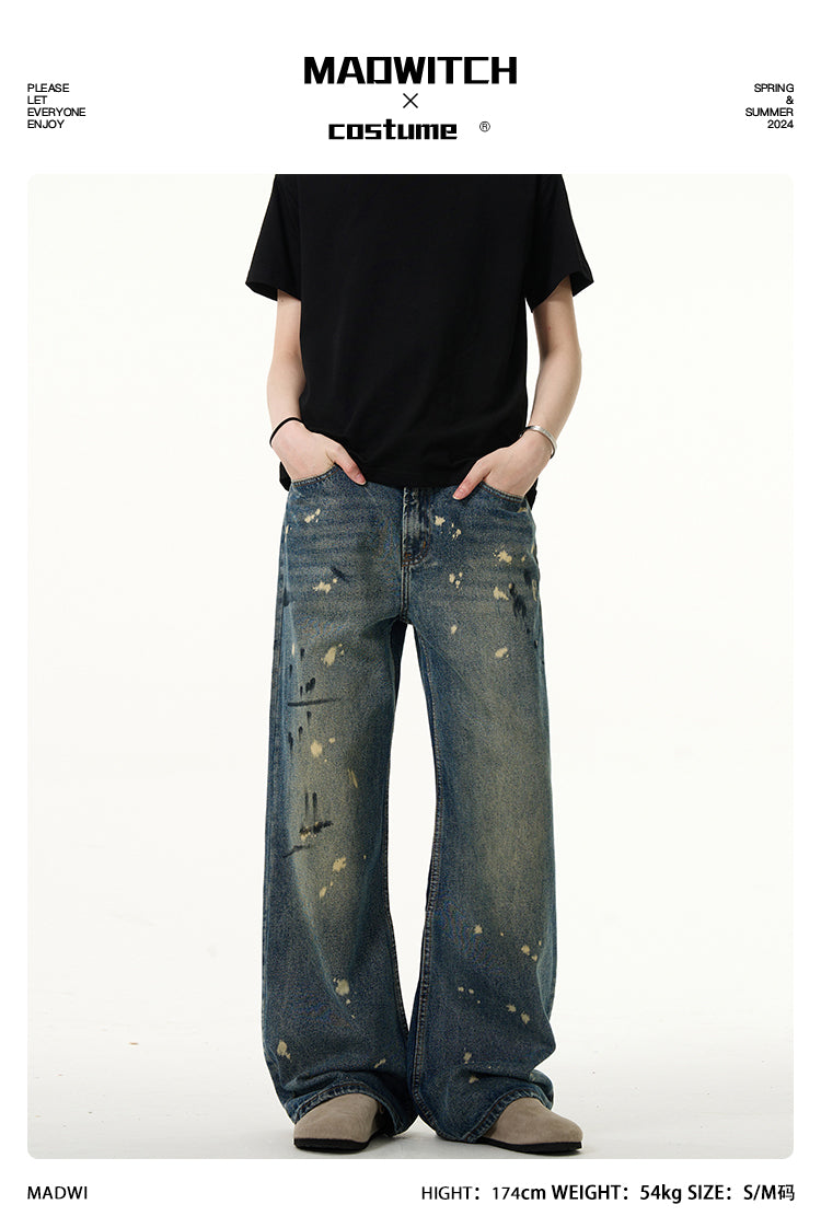 MADWITCH STRAIGHT LEG SLIM FIT GRAFFITI JEANS #FX015