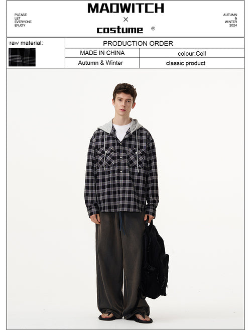 MADWITCH CHECKED HOODED SHIRT #NR3326