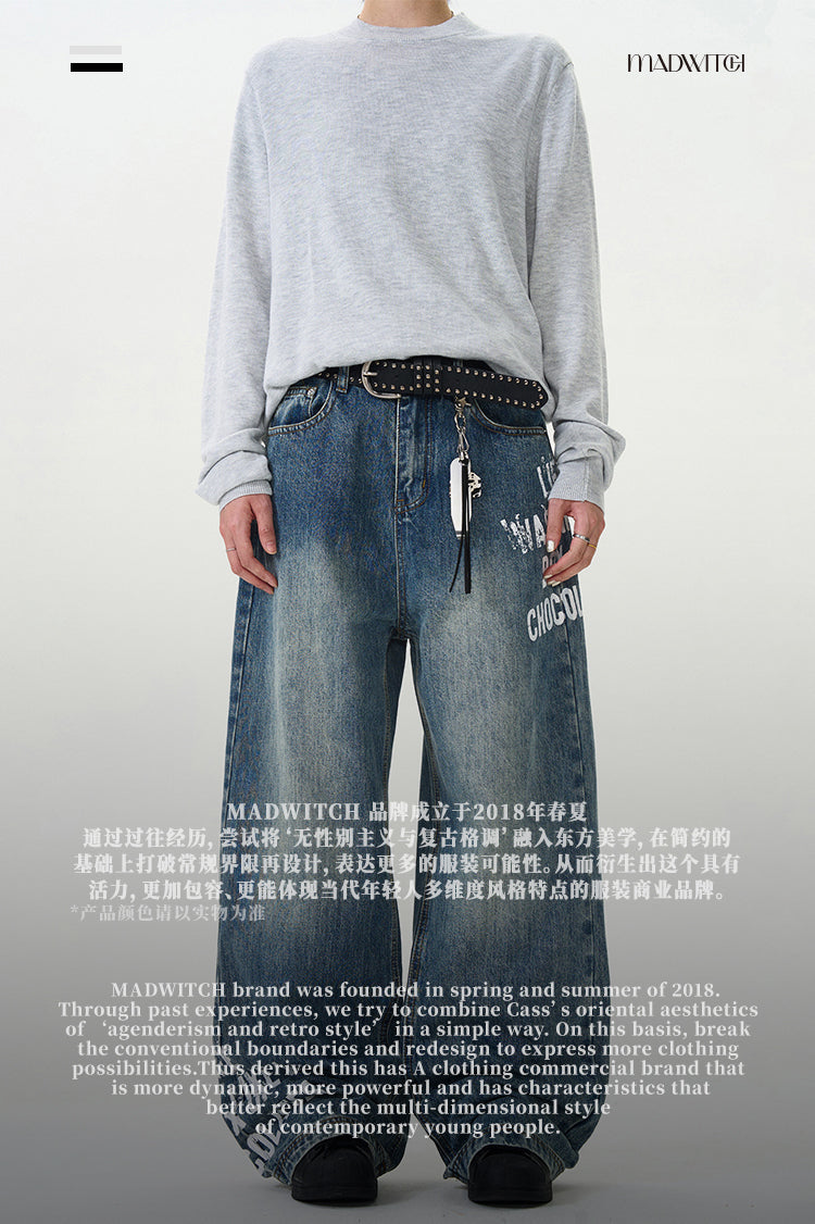 MADWITCH LETTER PRINT STREET-STYLE JEANS #G6626