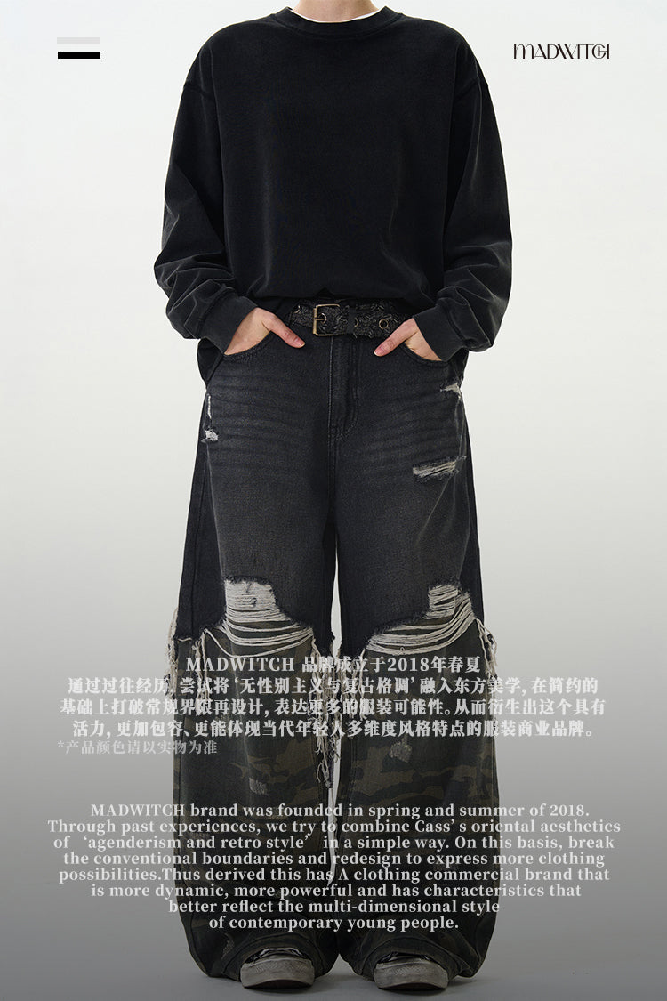 MADWITCH PATCHWORK FRINGED DENIM JEANS #WHOA070