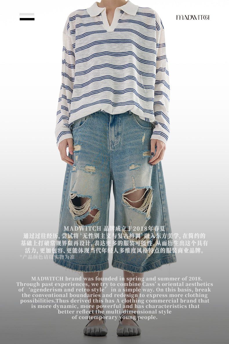 MADWITCH ROCK STYLE DISTRESSED CROP DENIM JEANS #K9562D